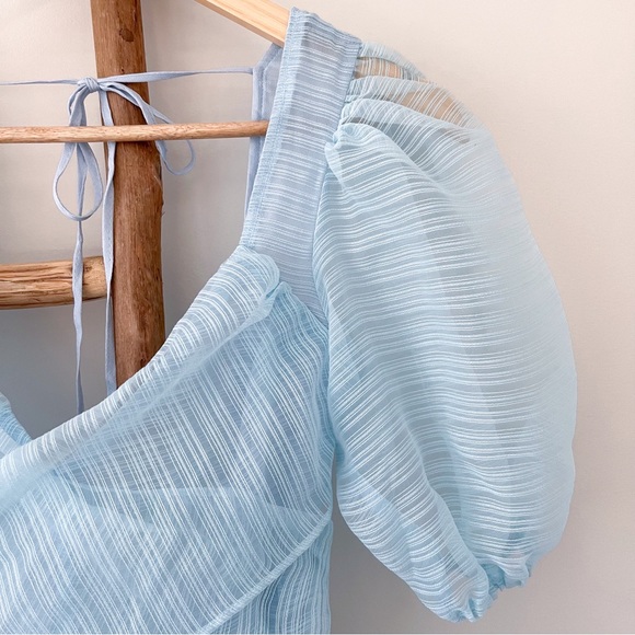 🚫SOLD🚫 [free people] hailey puff sleeve bow back midi dress light blue - Picture 4 of 13